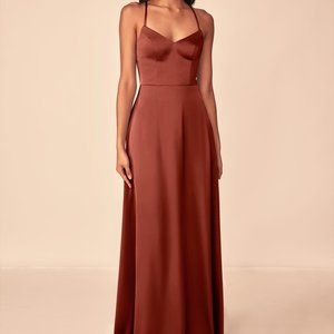 Azazie Mei Stretch Satin Dress in Terracotta (Size 2)